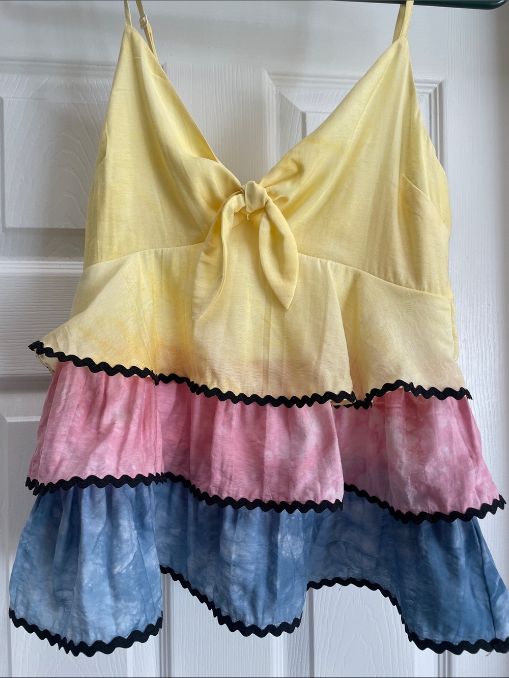 Free the Roses Yellow Pink Blue Tiered Tie-Front Size XS